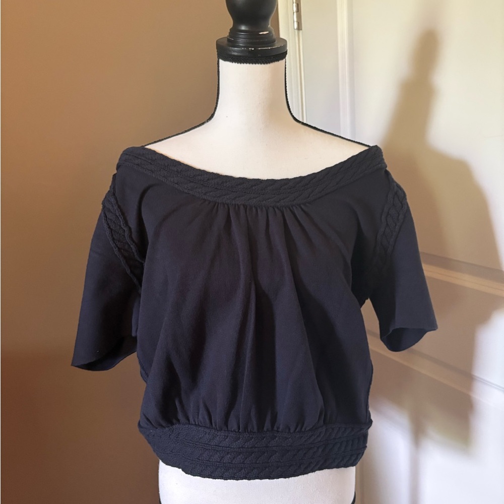 Tightrope Top CAbi Dark Blue Off-Shoulder Blouse